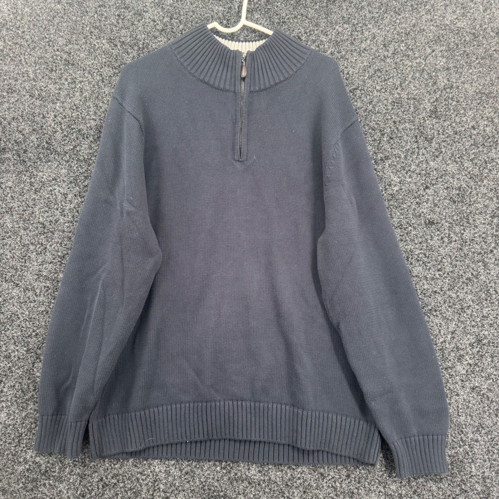 LL Bean Mens XL Quarter Zip Cotton Sweater Navy Blue Mock Neck 287736